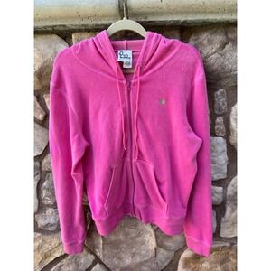 Vintage Lilly Pulitzer Pink Zip Up Hoodie Velour Size Medium Embroidered